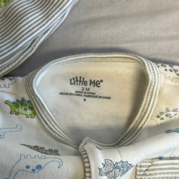 Little Me - Blue and White Dinosaur Print Footie Sleeper and hat - Picture 2 of 3